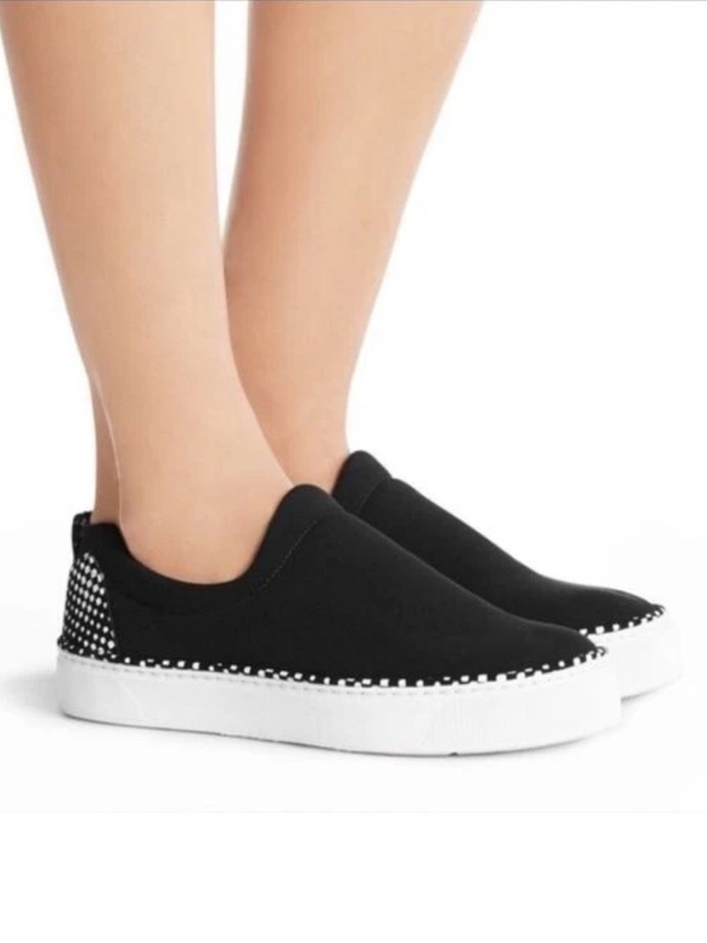 Stuart Weitzman Recovery Black Neoprene Slip On Sneaker Checkered Flat Size 9